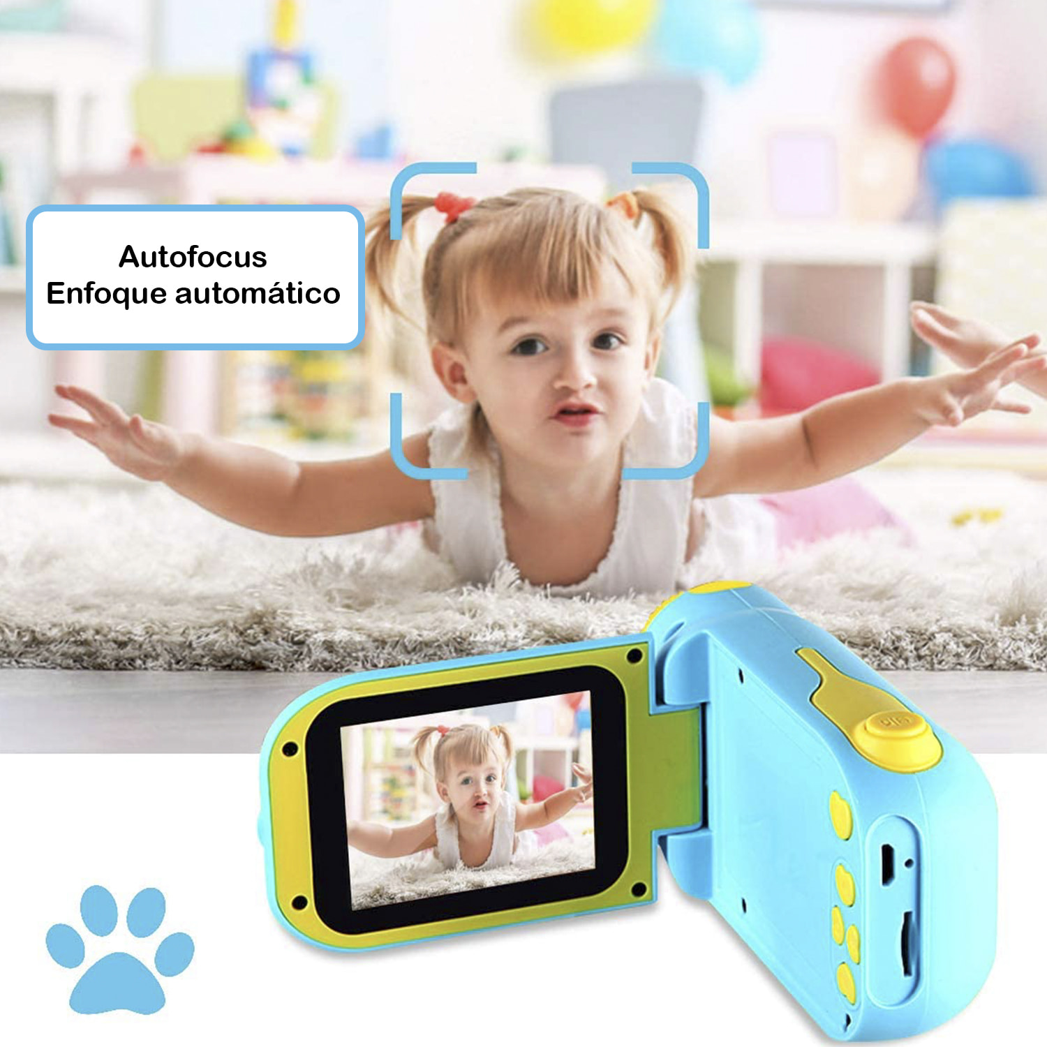 Fotocamera digitale per bambini di foto e video con giochi. Schermo pieghevole da 2,4". 12 mpx e video Full HD.