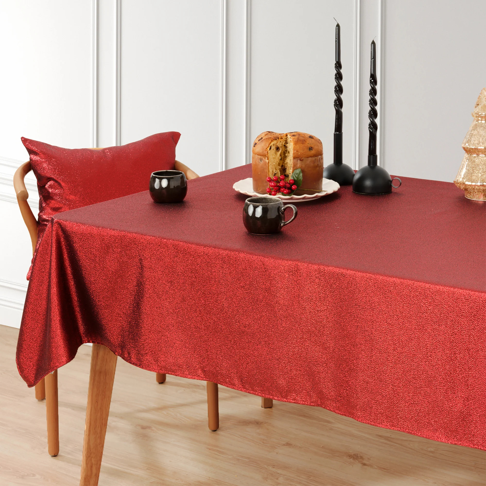 Nappe Anti-tâches Toucher du Tissu Jacquard R22120 Christmas Candela Rojo Lurex