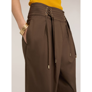 Motivi - Pantaloni in popeline con lacci in vita - Marrone