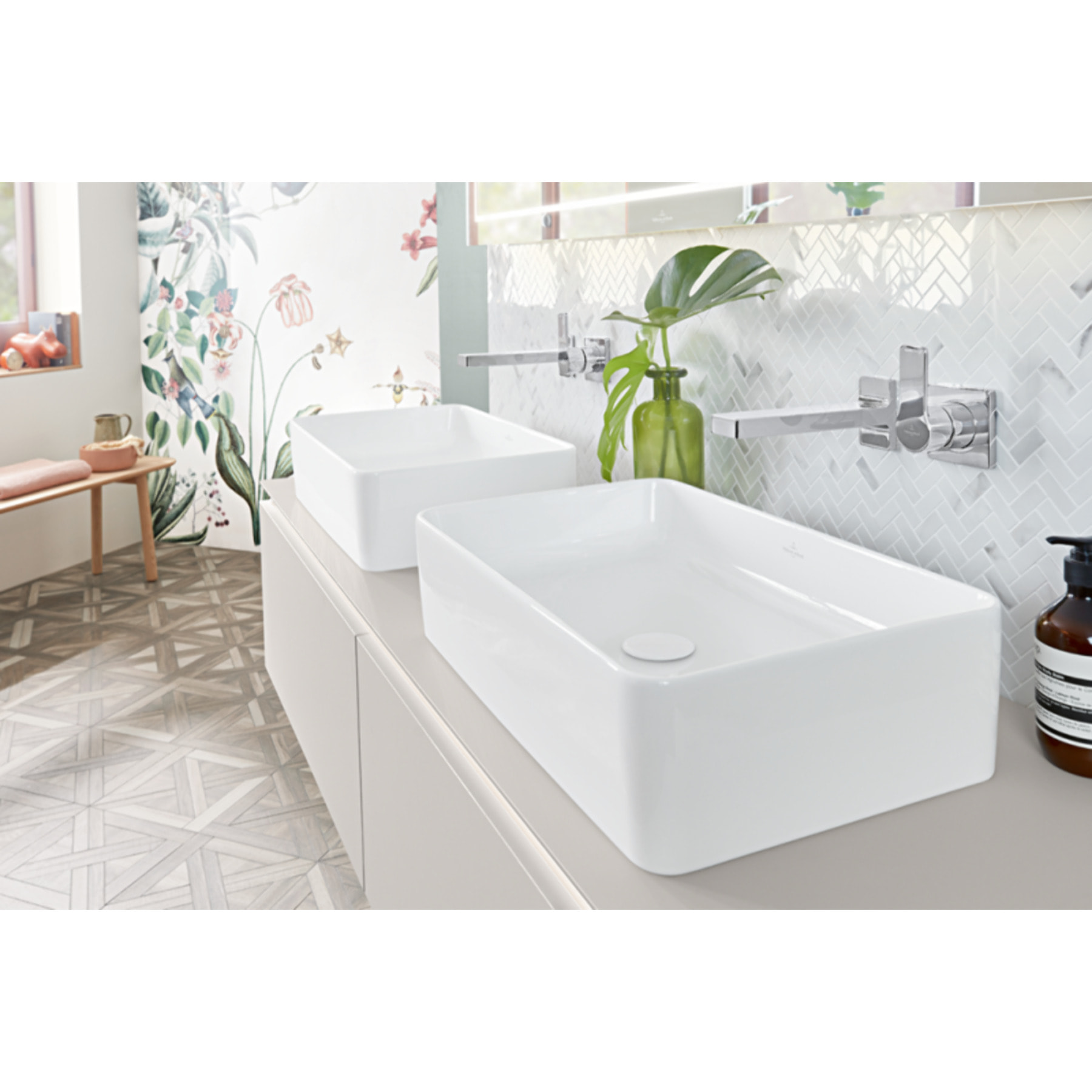Lot de deux vasques à poser rectangles Collaro Stone White CeramicPlus