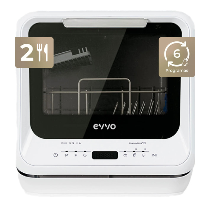Lavavajillas EVVO Mini D Trip, 2 Cubiertos, 3 Programas, Blanco, Ancho 420 mm