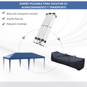 Carpa Plegable 6x3 m Cenador de Jardín con Altura Ajustable en 3 Niveles Bolsa de Transporte Anti-UV y Marco de Acero Carpa de Jardín para Patio Terraza Azul