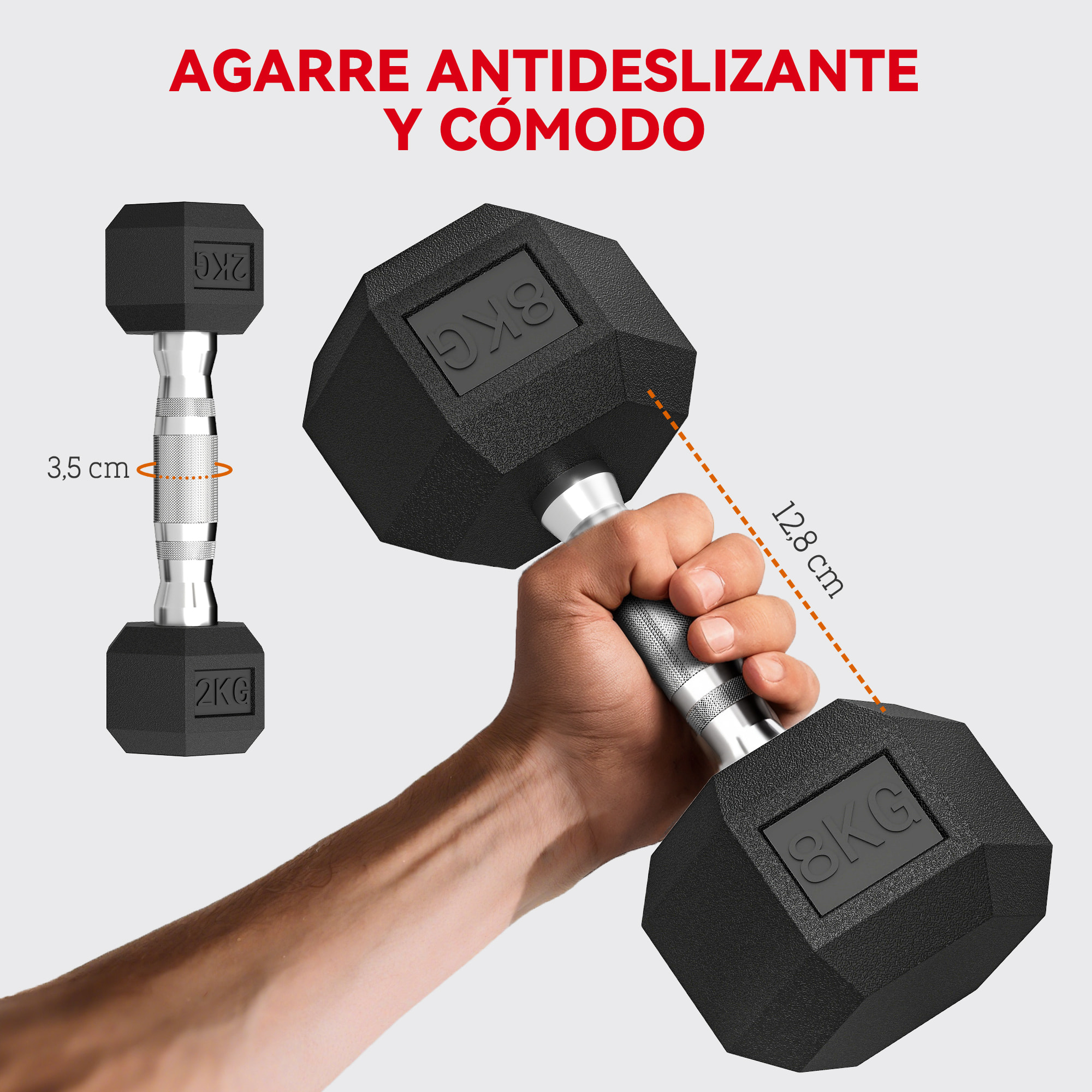 Juego de Mancuernas de 6 Piezas 2 x2 kg 2 x5 kg 2 x8 kg Mancuernas Hexagonales con Revestimiento de Goma Antideslizante y Soporte de Almacenamiento para Entrenamiento en Casa Gimnasio Negro