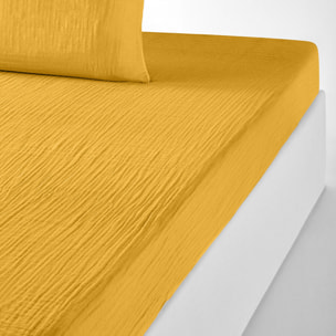 Drap housse - bonnet:30cm 100% gaze de coton safran mineral