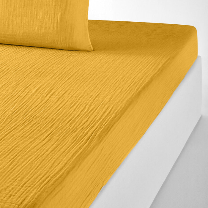 Drap housse - bonnet:30cm 100% gaze de coton safran mineral