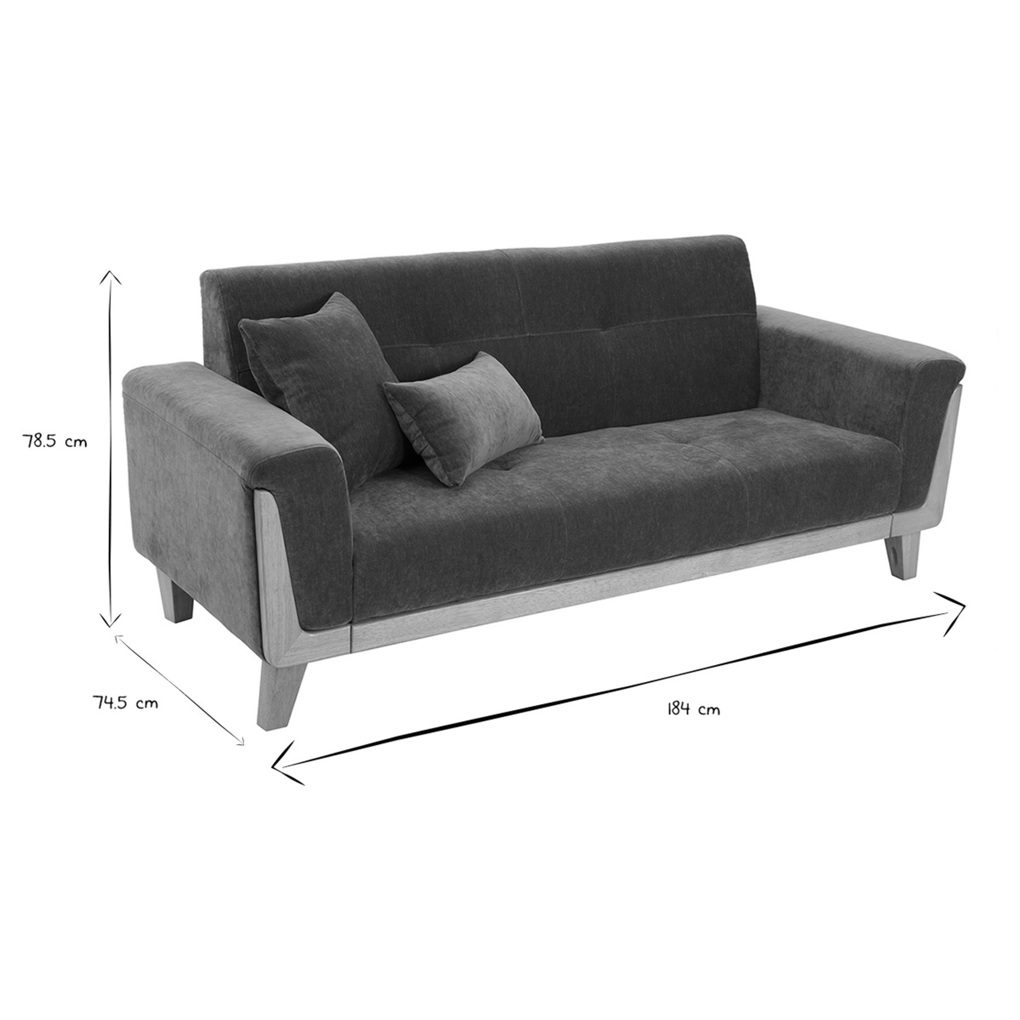 Canapé scandinave 3 places en tissu effet velours vert kaki et bois clair FJORD