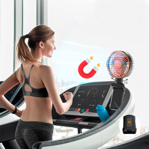 Ventilador A20 con motor sin escobillas, LED con 11 luces, 4 velocidades y 3 niveles de luz. Oscilación de 90º y ángulo ajustable de 180º con pinza de sujeción y 5200mAh.