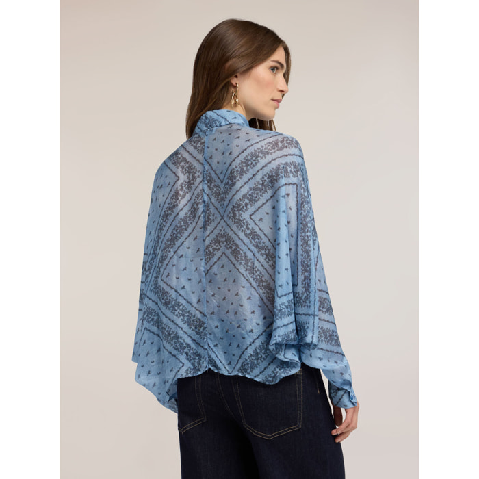 Motivi - Blusa oversize in chiffon misto seta con stampa - Azzurro