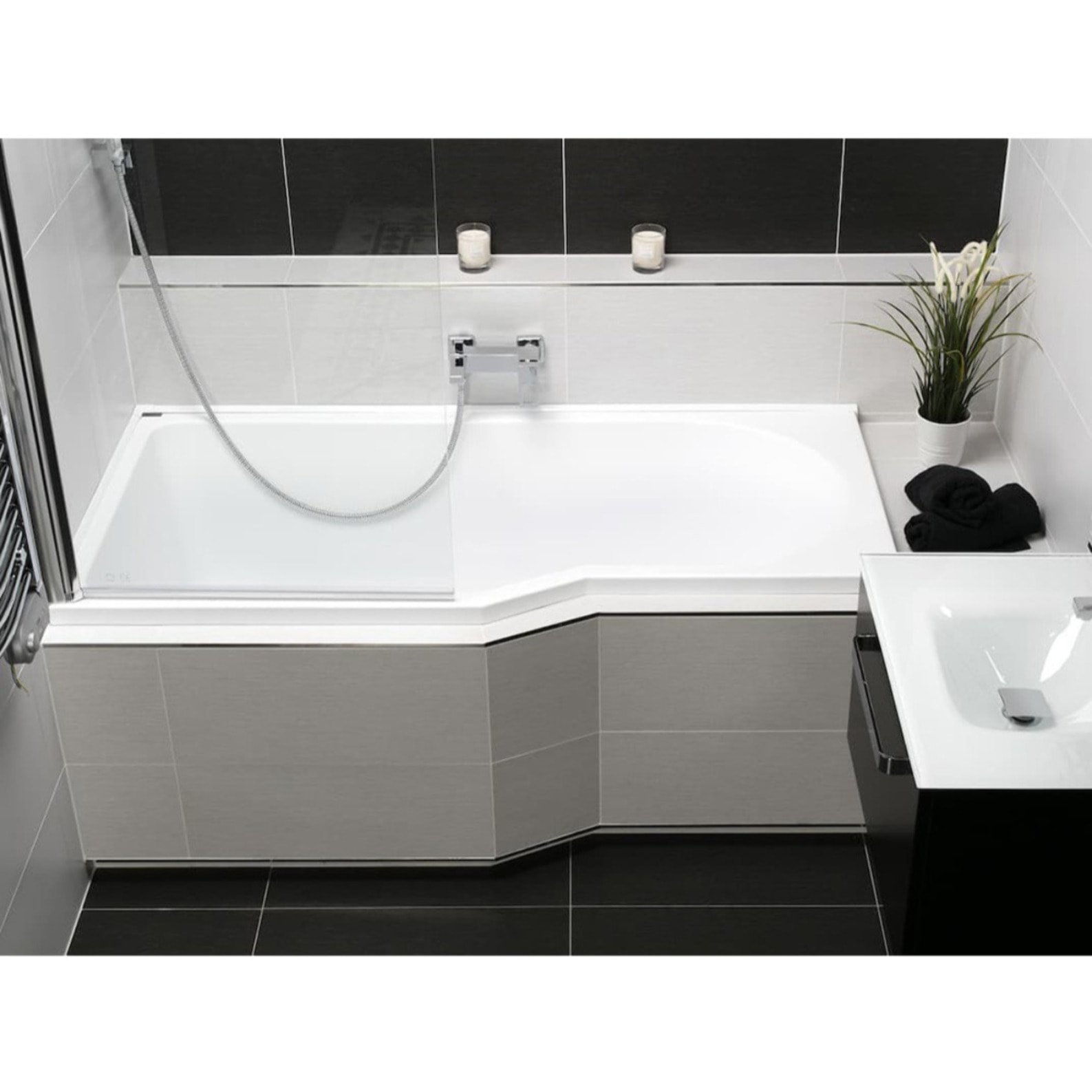 160x80 cm Beata Plus baignoire bain douche asymétrique acrylique positionnement gauche, sans pieds, blanc (BE1600LPLUS)