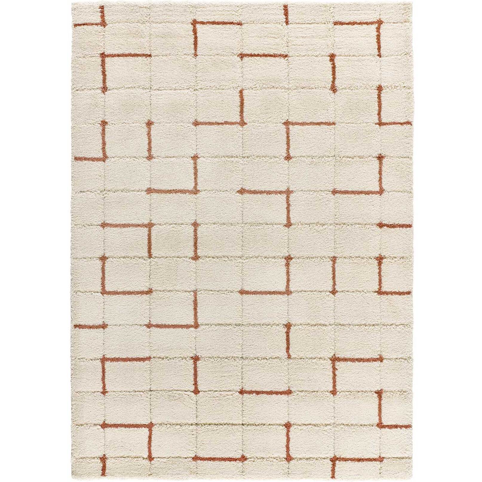 BRENDA Alfombra shaggy geométrica con relieve blanco y motivos caldera, varias medidas disponibles