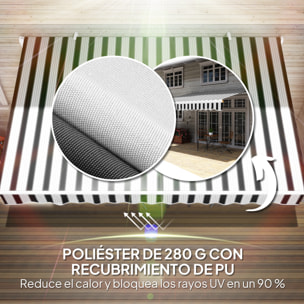 Toldo Manual Retráctil 395x245 cm, Toldo Exterior Terraza con Ángulo Ajustable, Brazo Articulado, Montaje a Pared, Estructura de Aluminio, Anti-UV e Impermeable, para Jardín, Azul y Blanco