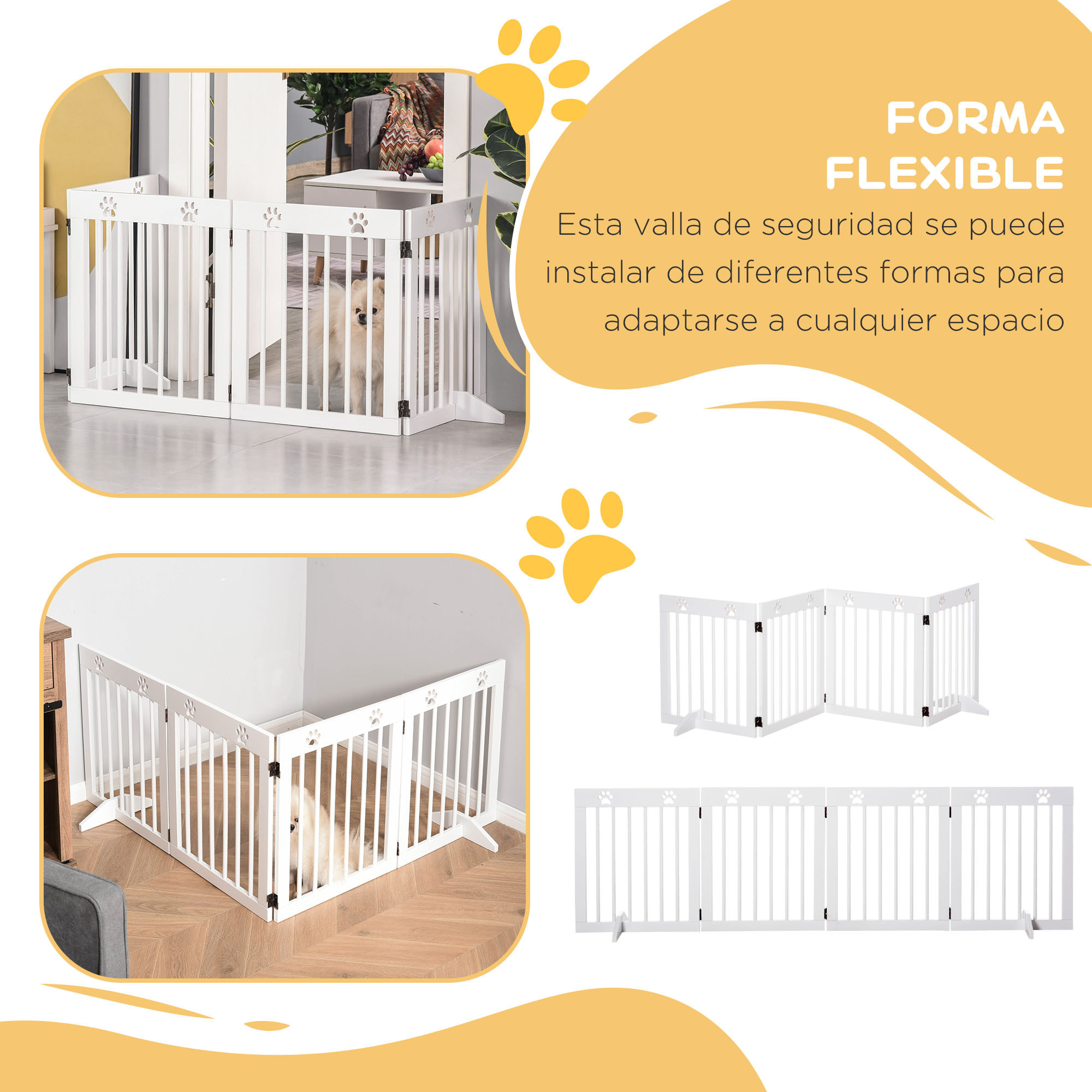 Barrera de Seguridad Plegable para Perros 4 Paneles con Patas 204x30x61cm Blanco