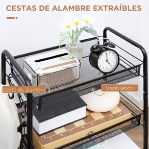 Carrito Auxiliar con Ruedas, Carrito de Cocina de Acero, con 3 Cestas, Carga 9 kg, para Comedor, Sala de Estar, Baño, 45x26,5x63 cm, Negro