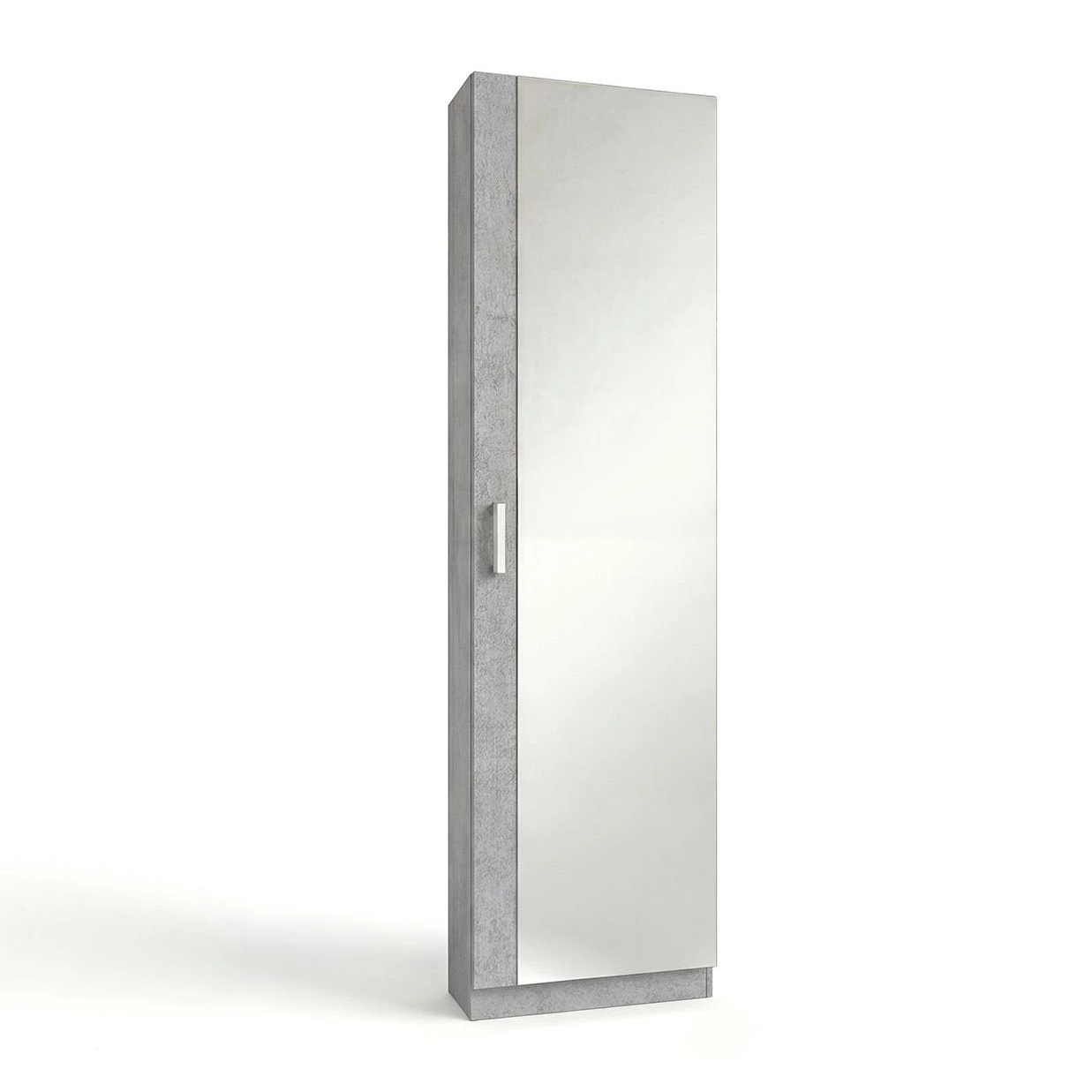 Zapatero alto de 1 puerta con espejo en gris cemento 180x50 cm Roma Gris cemento