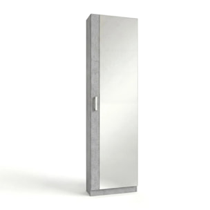 Zapatero alto de 1 puerta con espejo en gris cemento 180x50 cm Roma Gris cemento