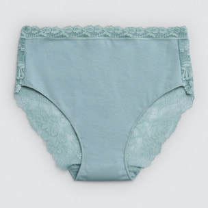 Mutandine di cotone a vita alta con pizzo verde