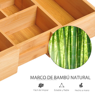 Organizador de Escritorio de Bambú Caja de Almacenamiento Extensible con 5-7 Cajones para Maquillaje Oficina Estudio 24,6-41x17,6x7 cm Natural