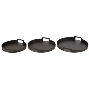 J-Line plateau Rond - metaal/polyresin - zwart - 3 stuks