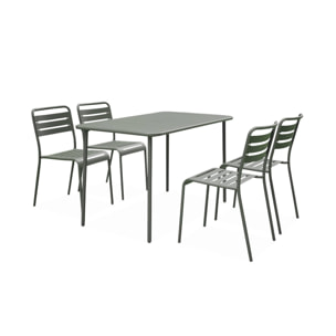 Table de jardin métal + 4 assises kaki en acier. Amelia. 120x70xH72.5cm (12.2kg)