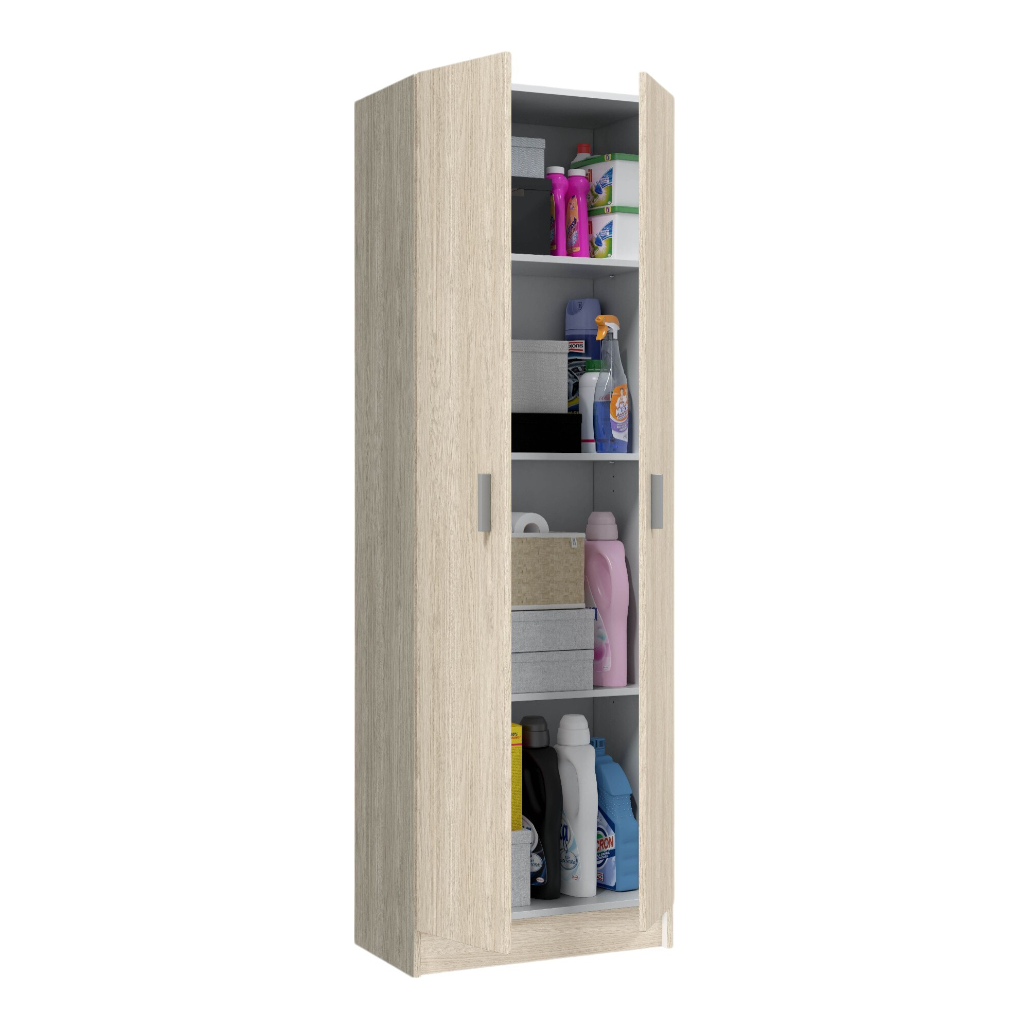 Armadio multiuso Salem, Mobile ausiliario a 2 ante, Portascarpe con 3 ripiani, Scarpiera alta moderna, cm 59x37h180, Rovere