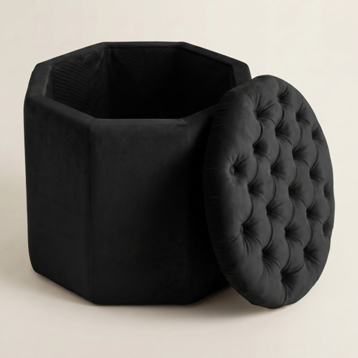 Pouf contenitore ottagonale in velluto trapuntato 40x35 cm, sgabello imbottito con vano portaoggetti, pouf salvaspazio elegante per salotto camera da letto ingresso cabina armadio, design moderno effetto velvet
