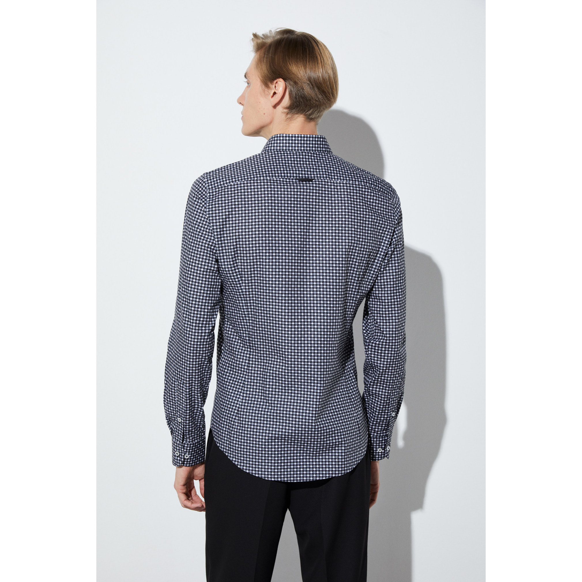 camicia uomo 1 bottone button down slim Popeline Stampato Nero/Bianco