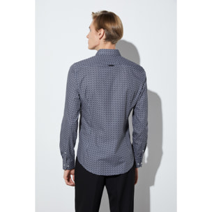 camicia uomo 1 bottone button down slim Popeline Stampato Nero/Bianco