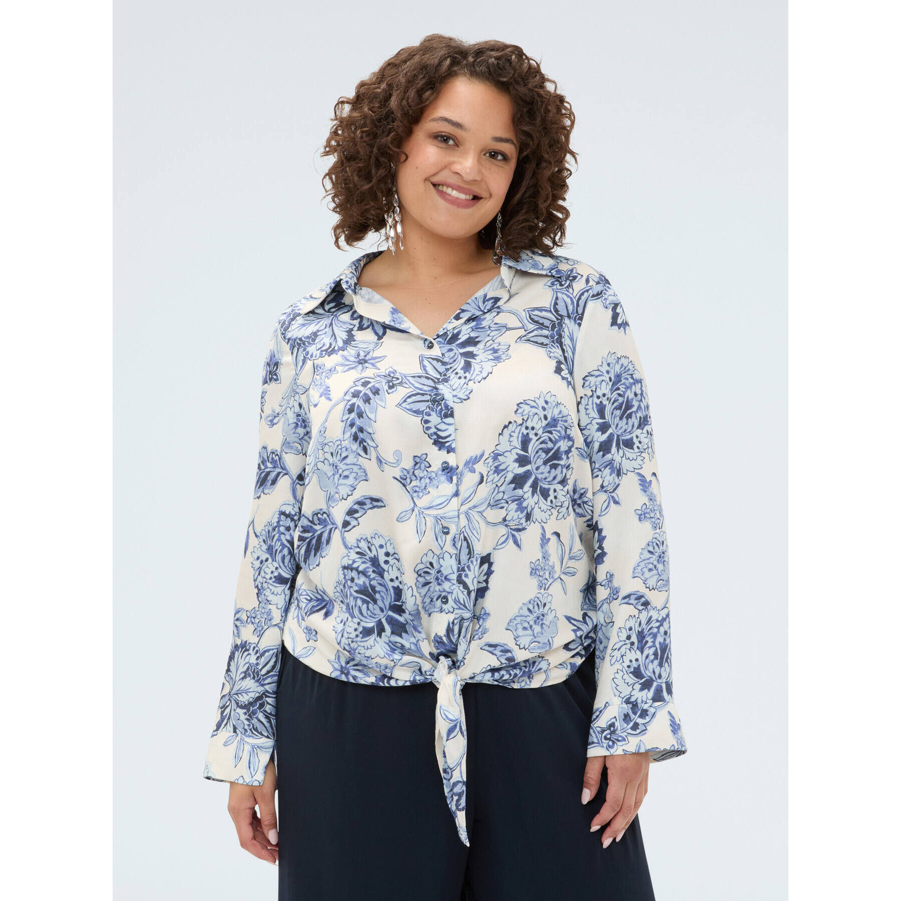 Fiorella Rubino - Camicia stampa floreale con nodo - Blu