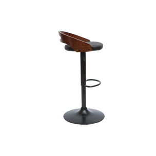 Tabouret de bar réglable design noir et bois noyer MANO