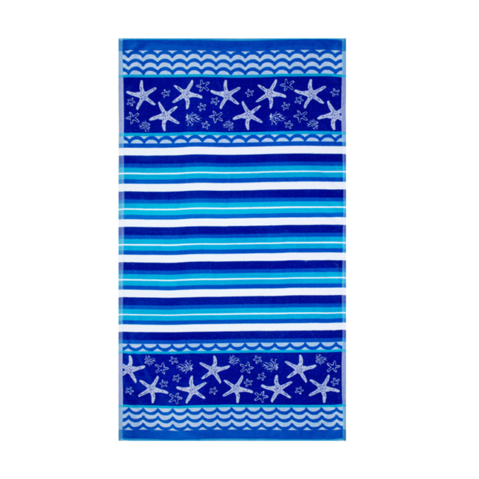 Telo Mare Spugna Jacquard Spiaggia Disegno Stelle Marine