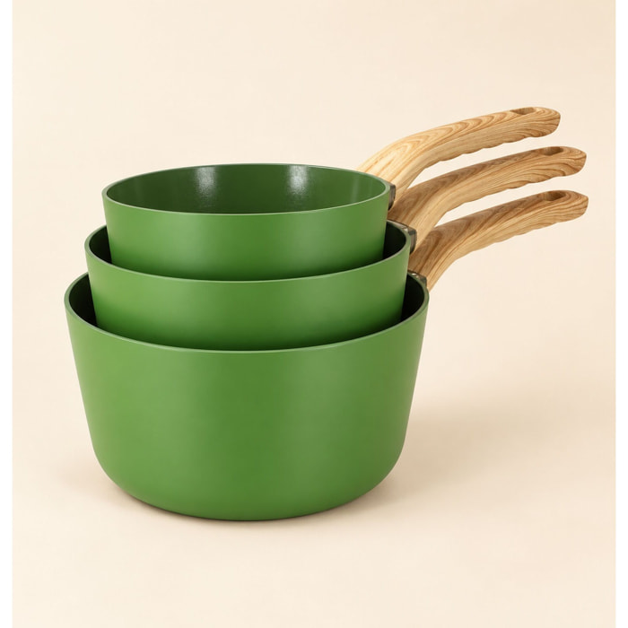 Lot de 3 casseroles revêtement céramique olive - tous feux KAKI