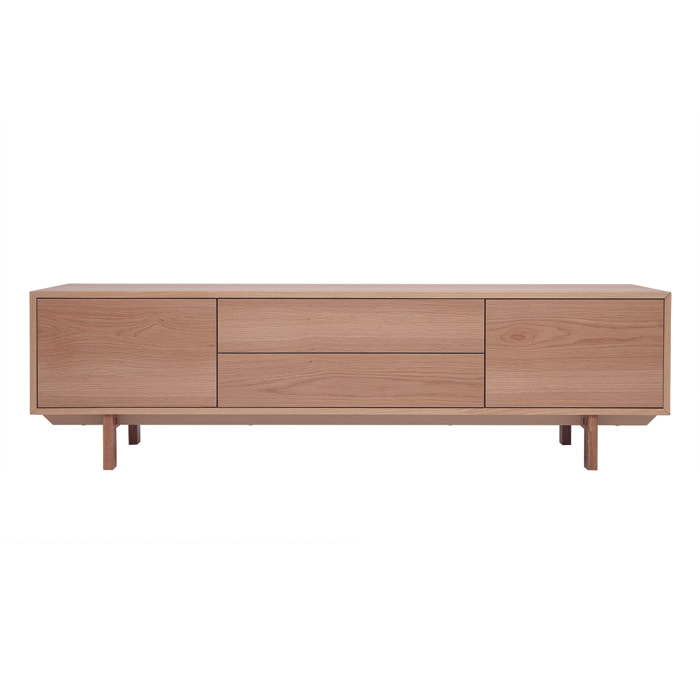 Meuble TV scandinave bois clair chêne 2 portes 2 tiroirs L180cm SID