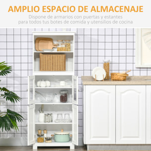 Alacena de Cocina Aparador de Comedor con 2 Puertas de Vidrio Templado 2 Estantes Abiertos y Balda Ajustable para Salón 60x30x162 cm Blanco