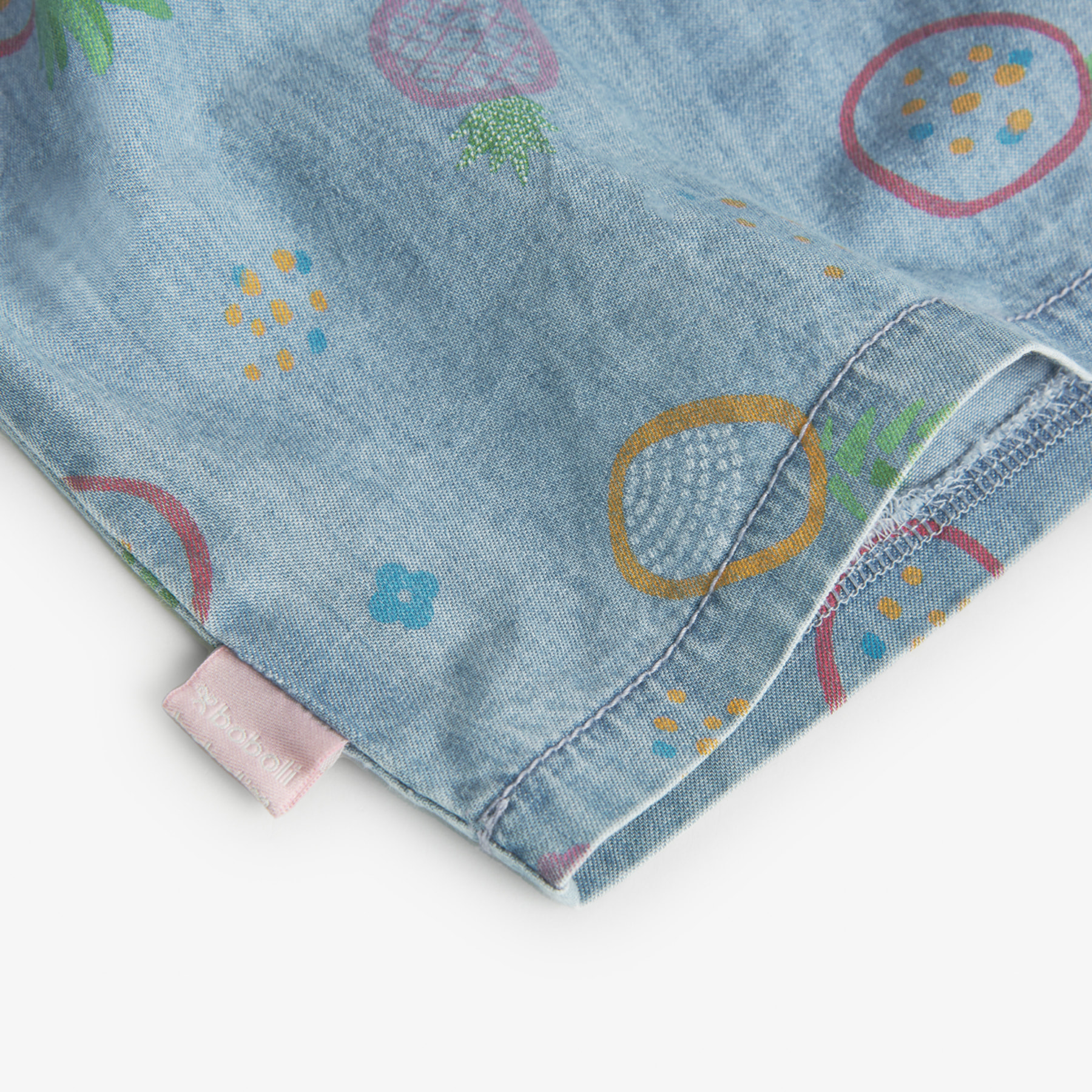 Vestido denim estampado niÃ±a, algodÃ³n, mangas cortas, verde