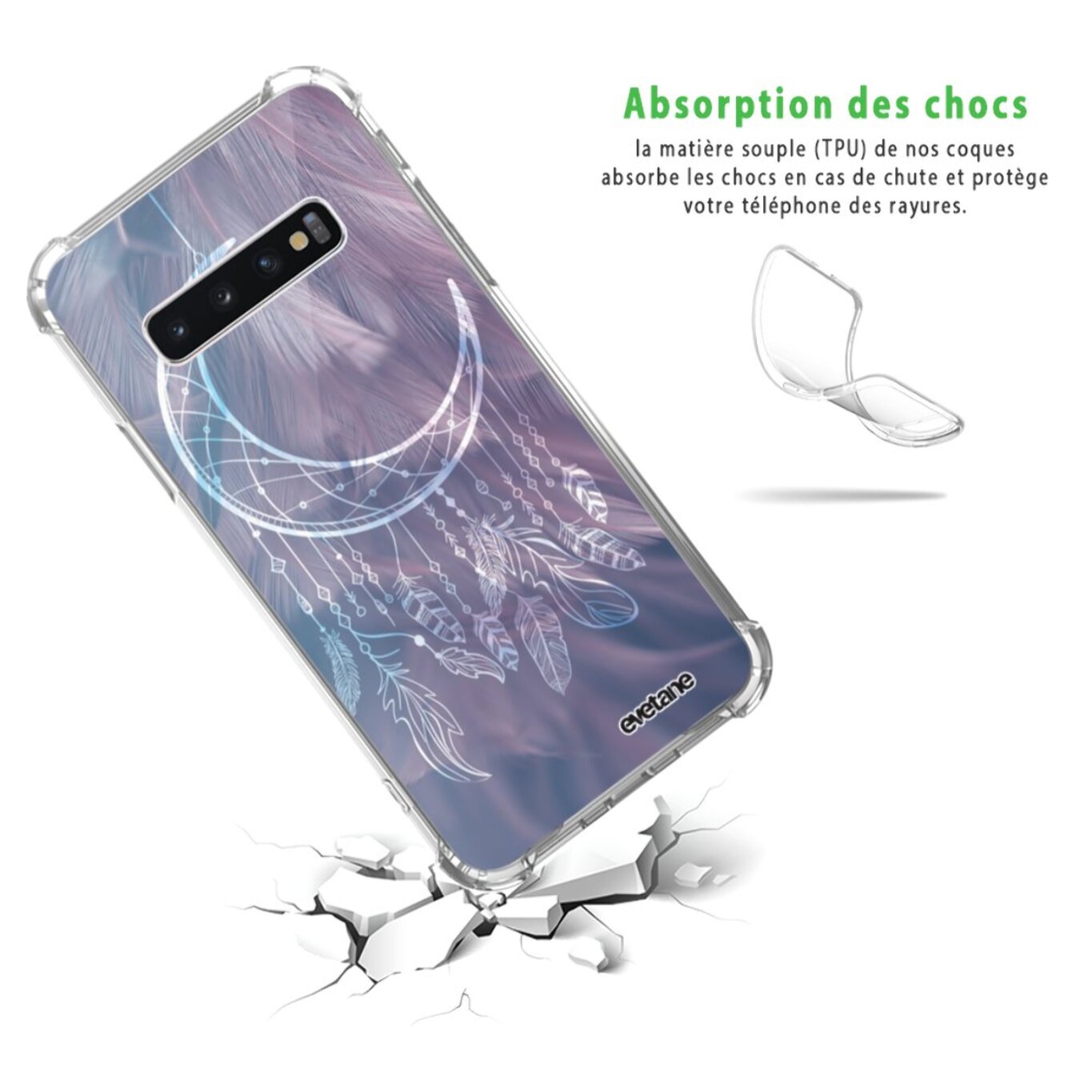 Coque Samsung Galaxy S10 anti-choc souple angles renforcés transparente Lune Attrape Rêve Evetane