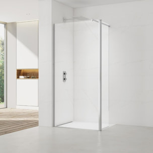 Walk-in 140x200cm Paroi et retour pivotant en verre Crystal Glass® 8 mm anticalcaire , avec bras et profilés chrome brillant