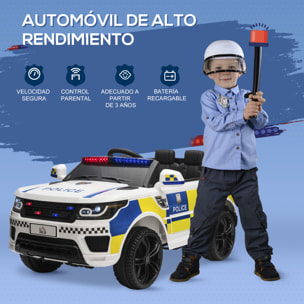 Coche Eléctrico para Niños de +3 Años Carro Eléctrico Infantil de Policía Coche de Batería 12V con Mando a Distancia Bluetooth Luz USB Sirena Blanco