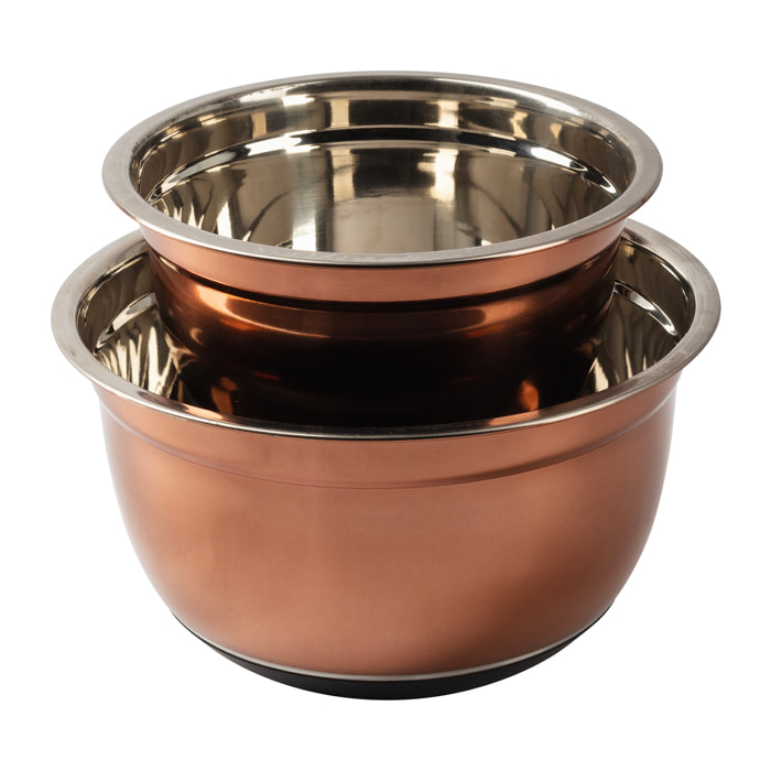 Juego de 2 Boles de Mezcla de Acero Inoxidable - 2 L y 4,2 L, Apilables con Base Antideslizante Copper Bergner