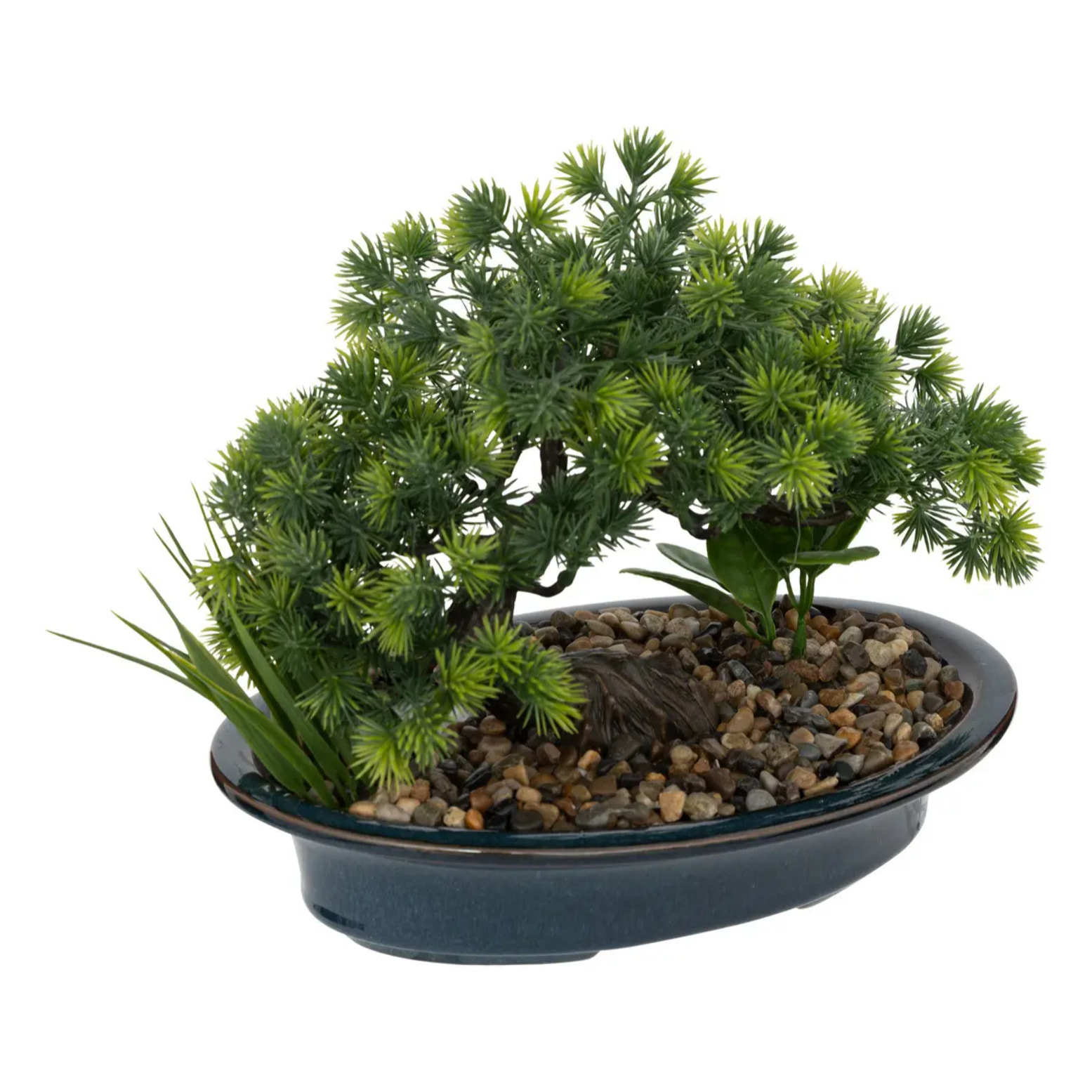 Bonsaï artificiel "Jiling" en céramique & galet H26cm bleu