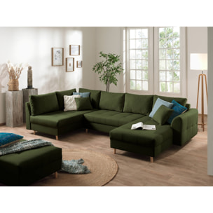 Rune - canapé panoramique avec pouf d'appoint - 7 places - style scandinave - gauche - Vert