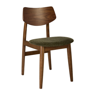 Chaises scandinaves en bois foncé et tissu effet velours texturé vert kaki (lot de 2) ELION