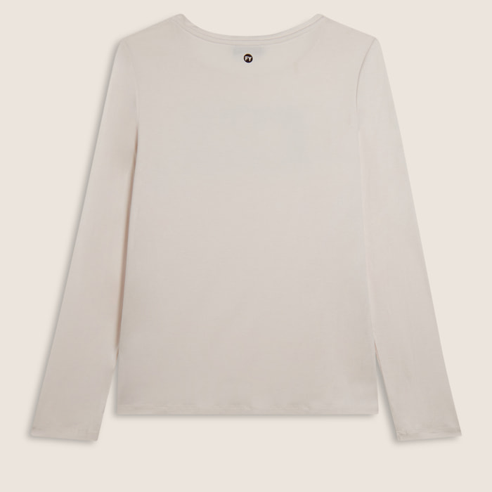 T-shirt donna manica lunga con logo strass