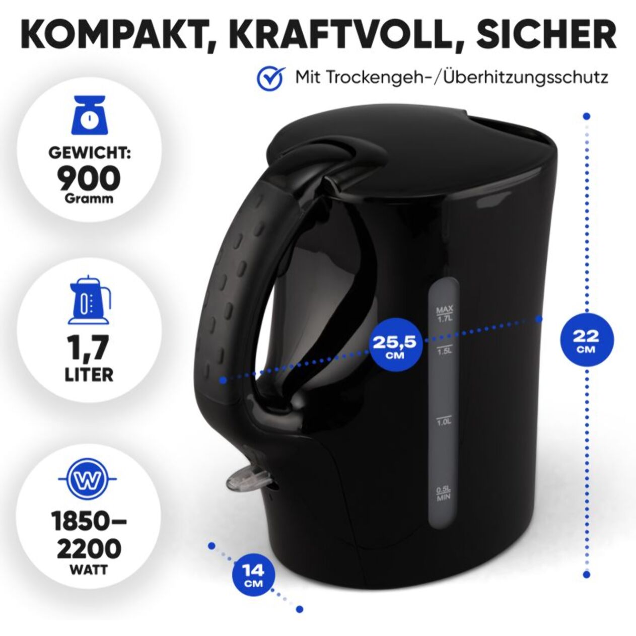 Bouilloire 1,7L 2200W Noir Clatronic WK3819-Noir