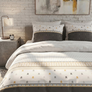 Parure housse de couette 240x220 cm imprimée graphique + 2 taies 100% Coton - AVEN