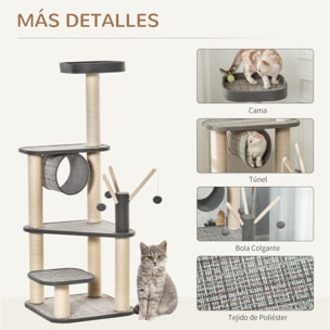 Árbol para Gatos Grande Torre Escalador con Múltiples Plataformas Cama Superior Túnel Postes Rascadores de Sisal Natural y Juguetes 49x49x130 cm Beige y Gris