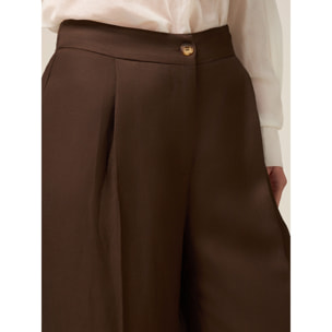 Oltre - Pantalones palazzo mezcla de lino - Marrón