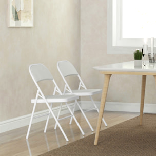 Juego de 2 Sillas Plegables Acolchadas con Respaldo y Estructura de Acero, para Salón, Comedor, Cocina, 45x46x78 cm, Blanco