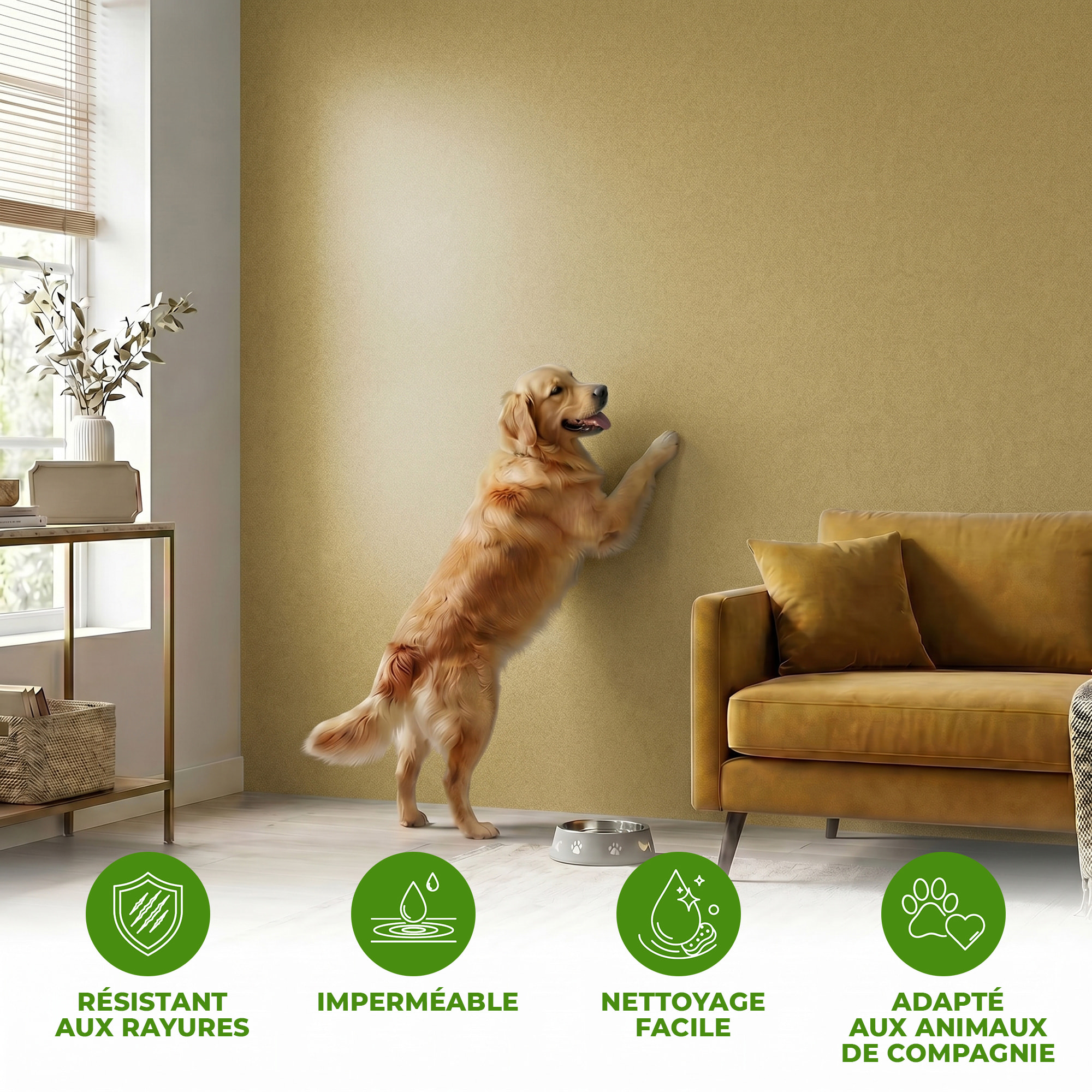 Rouleau adhésif décoratif Vinyle au Mètre - Or - Sticker Lavable Imperméable Mur Cuisine Meubles