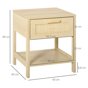 Conjunto 2 Mesitas de Noche Mesillas de Noche con Cajón de Ratán y Estante Inferior Carga 40 kg para Dormitorio Sala 40x40x48 cm Natural