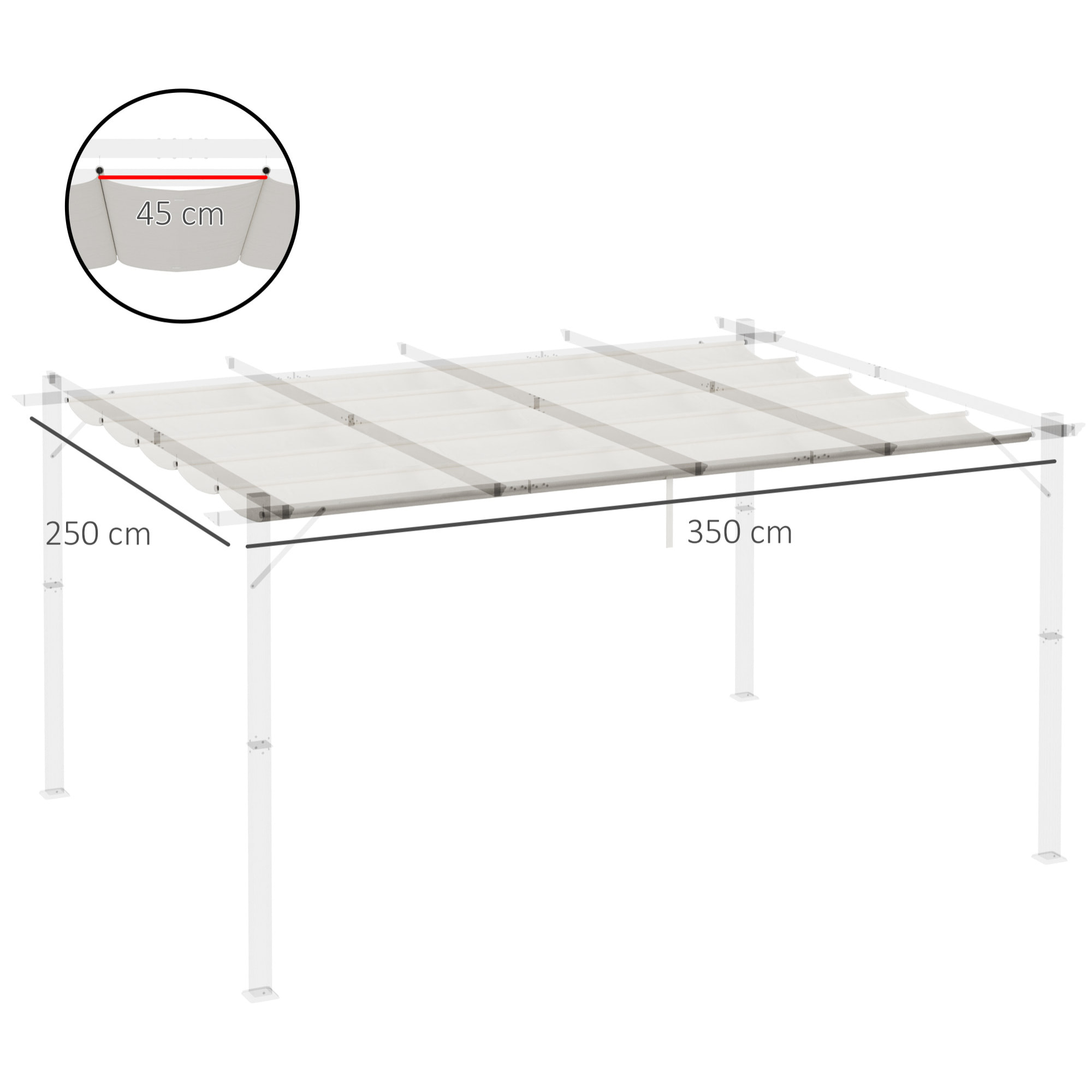 Cubierta para Pérgola Retráctil 3,5x2,5m Toldo con 10 Orificios de Drenaje Crema